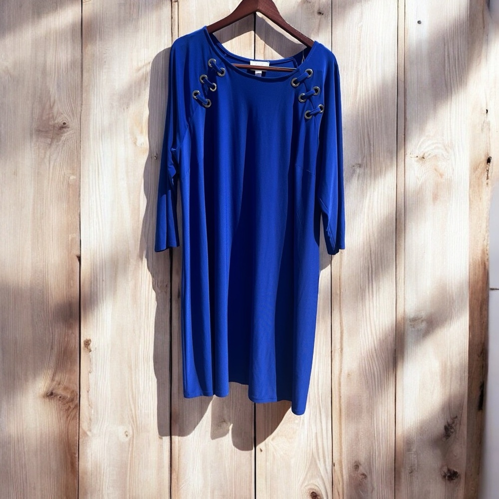 Midi Dress with Lace-Up Shoulder Detail - Royal Blue